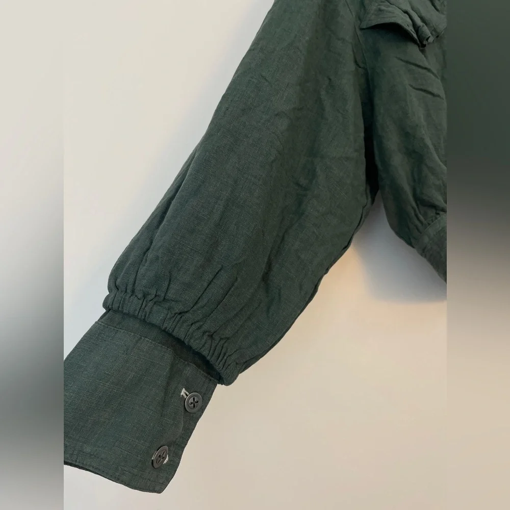 NWOT Free People Billy Saddle Green Bomber Jacket Linen Blend Size XS